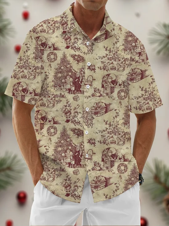 Moisture Wicking Merry Christmas Holiday Santa Chest Pocket Hawaiian Shirt