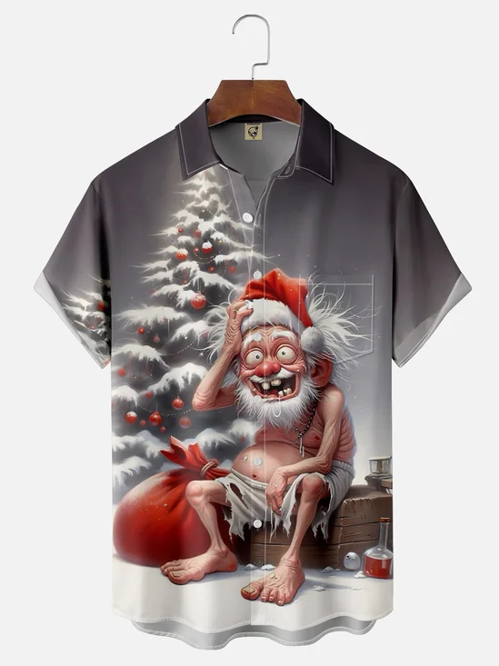 Moisture Wicking Merry Christmas Funny Santa Chest Pocket Hawaiian Shirt