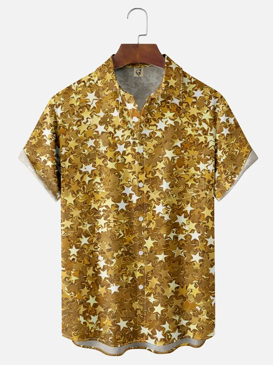 Moisture-wicking Retro Disco Star Chest Pocket Party Shirt