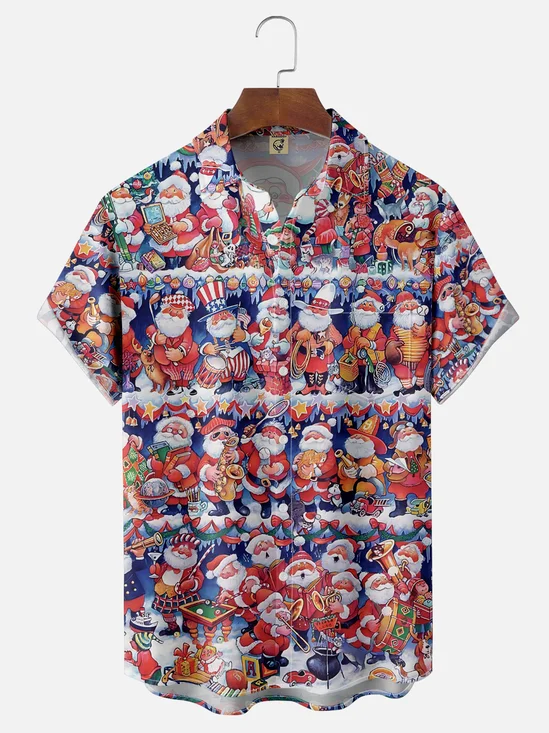 Moisture Wicking Merry Christmas Funny Santa Chest Pocket Hawaiian Shirt