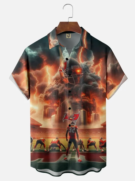 Moisture-wicking American Football Pittsburgh Art Pirates Chest Pocket Casual Shirt