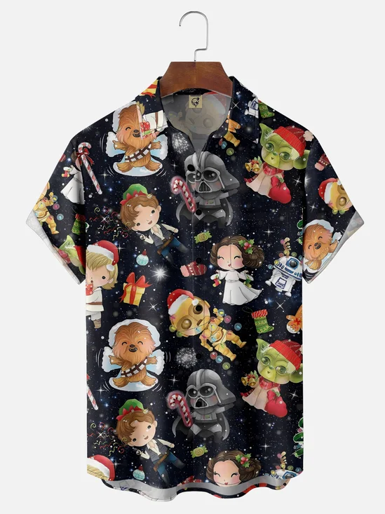 Moisture-Wicking Star Mandalorian Santa Hat With Candy Canes And Snowflakes Pocket Hawaiian Shirt