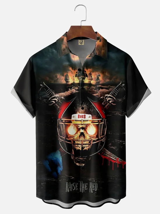 Moisture-wicking American Football Pittsburgh Art Pirates Chest Pocket Casual Shirt