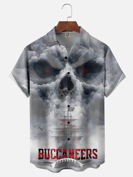 Moisture-wicking Buccaneers Skull Art Chest Pocket Casual Shirt