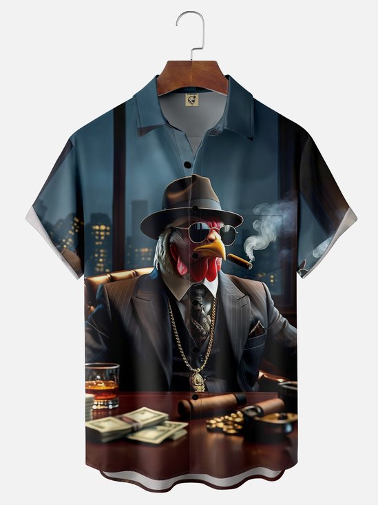 Moisture-wicking Rooster Sunglasses Funny Chest Pocket Casual Shirt