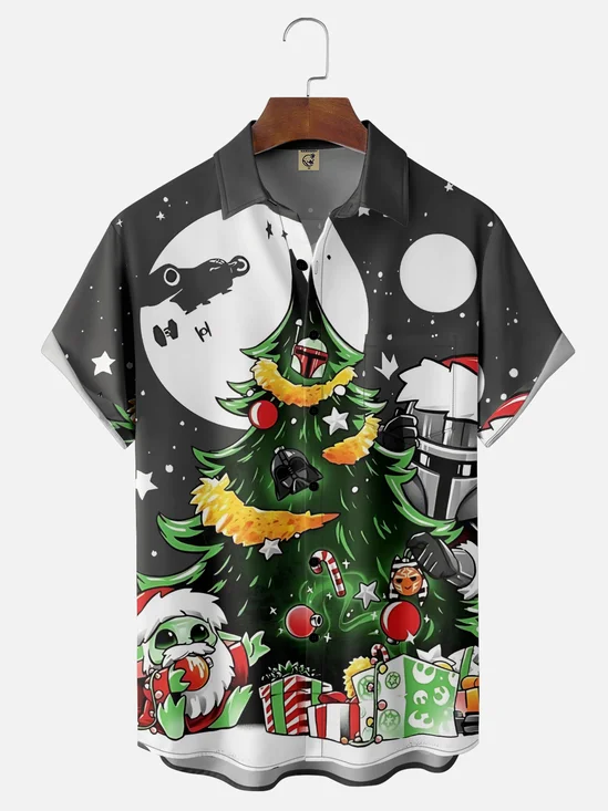 Moisture-Wicking Star Mandalorian Christmas Tree Pocket Hawaiian Shirt
