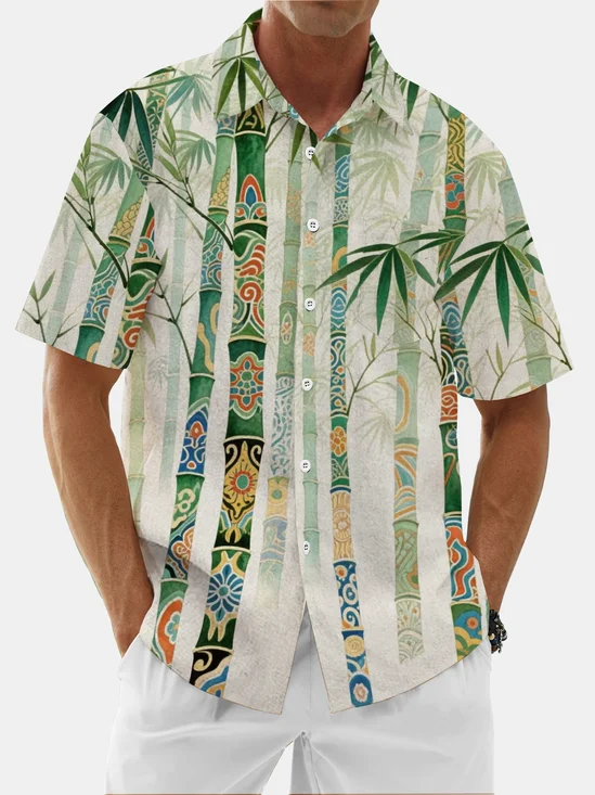 Moisture Wicking Botanical Bamboo Chest Pocket Hawaiian Shirt