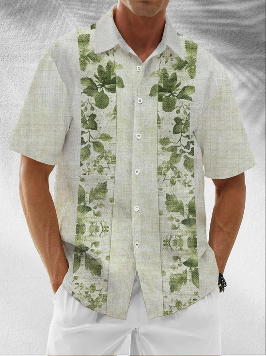 Moisture Wicking Botanical Stripe Chest Pocket Hawaiian Shirt