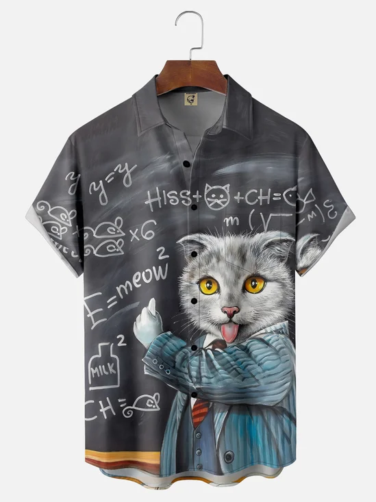 Moisture-wicking Cat Academic Funny Chest Pocket Casual Shirt