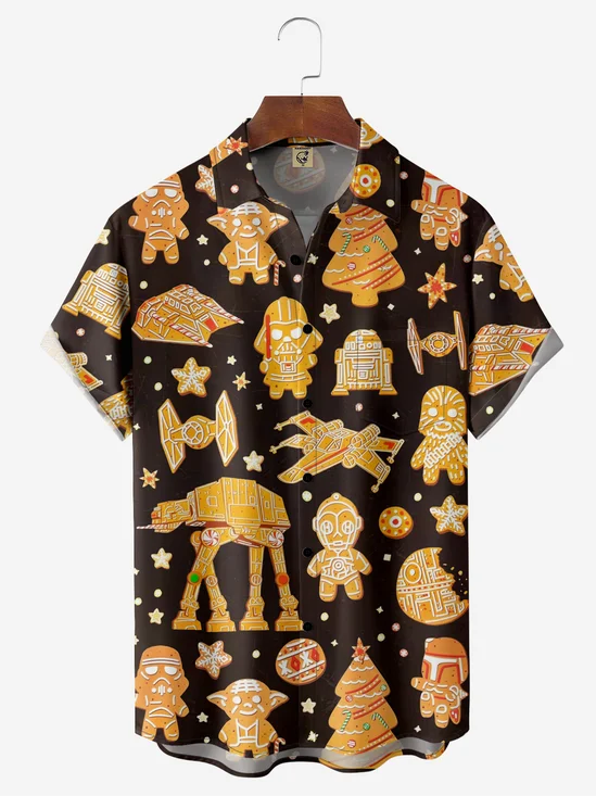 Moisture-wicking Christmas Cookies Chest Pocket Casual Shirt