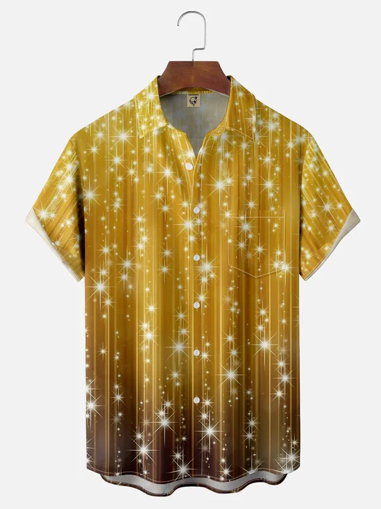 Moisture-wicking Party Gold Glitter Art Fun Chest Pocket Casual Shirt