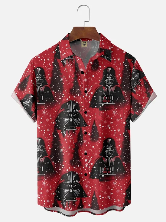 Moisture-Wicking Christmas The Mandalorian Snowflake Christmas Tree Chest Pocket Hawaiian Shirt