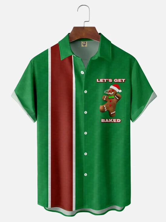 Moisture-wicking Christmas Gingerbread Man Let's Get Baked Chest Pocket Casual Shirt