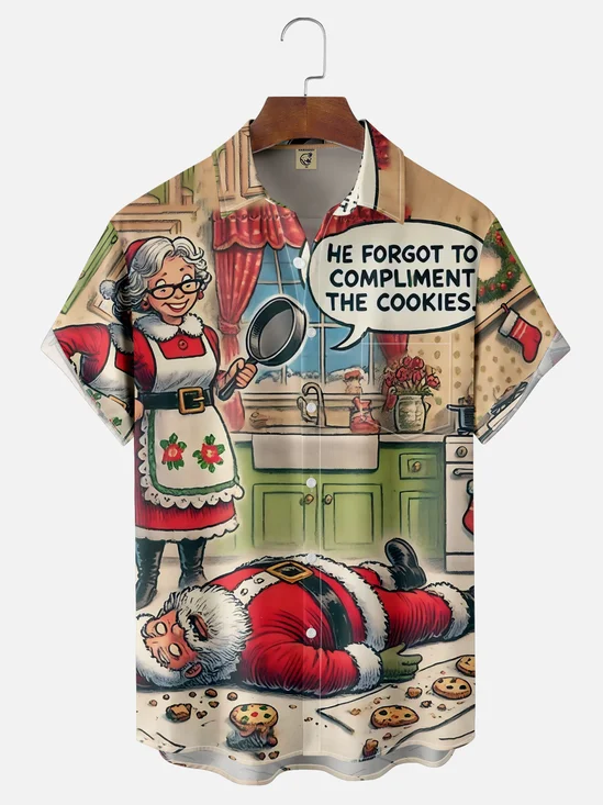 Moisture-wicking Christmas Funny Santa Chest Pocket Casual Shirt