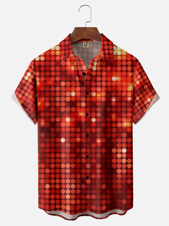 Moisture-wicking Party Red Sparkling Fantasy Chest Pocket Casual Shirt