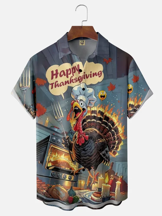 Moisture Wicking Thanksgiving Chef Turkey Breast Pocket Hawaiian Shirt