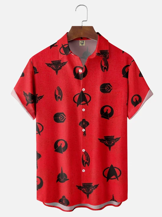 Moisture-Wicking Star Trek Logo Starship Troopers Chest Pocket Hawaiian Shirt