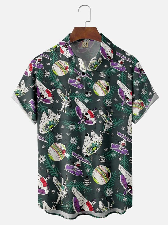 Moisture-Wicking Star Snowflake UFO Pocket Hawaiian Shirt