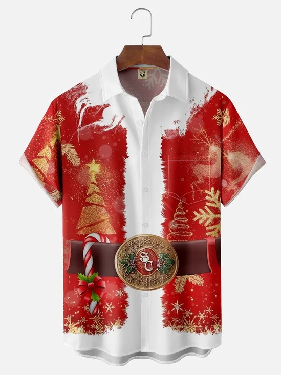 Moisture Wicking Christmas Decorations Christmas Tree Reindeer Chest Pocket Hawaiian Shirt