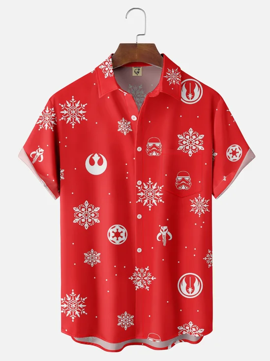 Moisture Wicking Star Icon Snowflake Chest Pocket Holiday Shirt