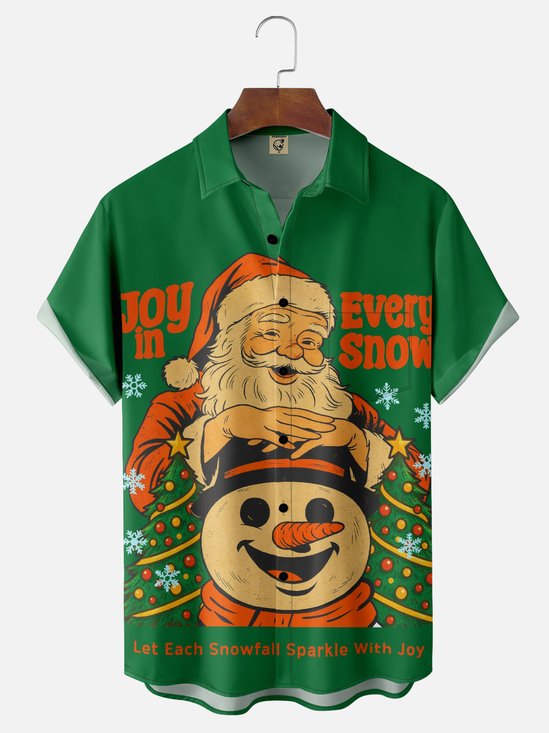 Hardaddy X Kimprut Imut Moisture-wicking Christmas Santa Claus Snowman Chest Pocket Casual Shirt