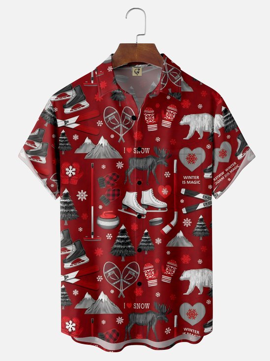 Moisture Wicking Canadian Culture Christmas Snowflake Maple Leaf Animal Chest Pocket Hawaiian Shirt