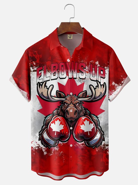 Moisture-wicking Canada Reindeer Elbows Up Chest Pocket Casual Shirt