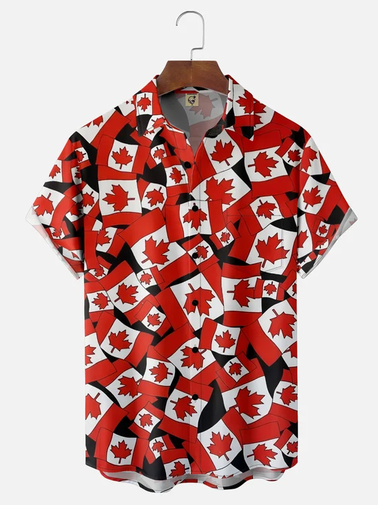 Moisture Wicking Canadian Culture Flag Chest Pocket Hawaiian Shirt