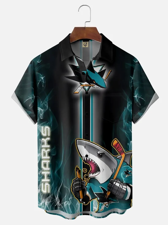 Moisture-wicking Canada Shark Ice Hockey Chest Pocket Casual Shirt