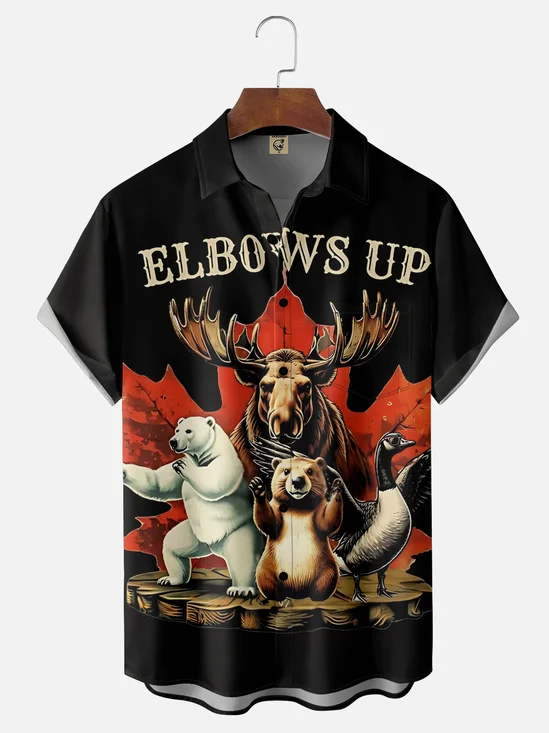 Moisture-Wicking Canadian Culture Beaver Moose Maple Leaf Chest Pocket Hawaiian Shirt