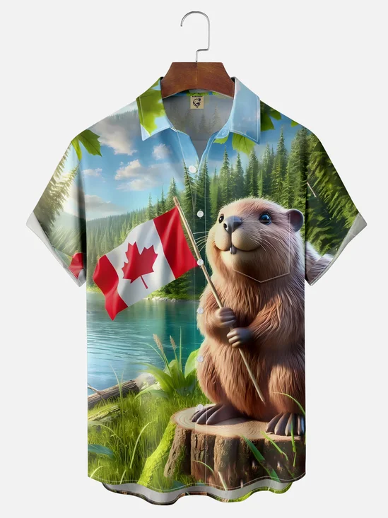 Moisture-wicking Canadian Beaver Maple Leaf Chest Pocket Casual Shirt