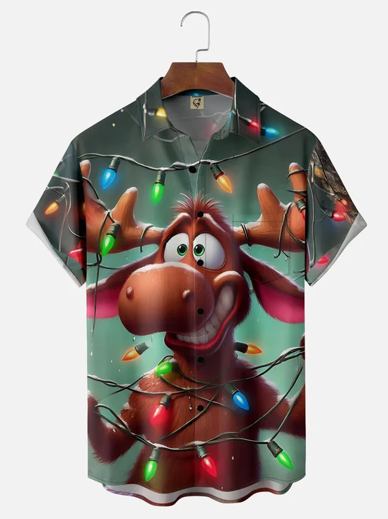 Moisture-Wicking Canadian Gradient Light Moose Chest Pocket Hawaiian Shirt