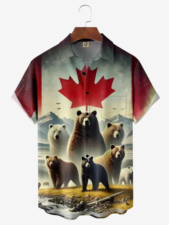 Moisture-wicking Canadian Bear Maple Leaf Chest Pocket Casual Shirt