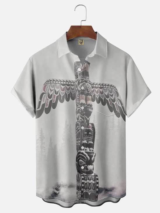 Moisture-wicking Canada Pacific Totem Fun Art Chest Pocket Casual Shirt