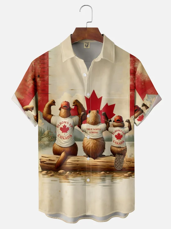 Moisture Wicking Canadian Culture Funny Beaver Chest Pocket Hawaiian Shirt