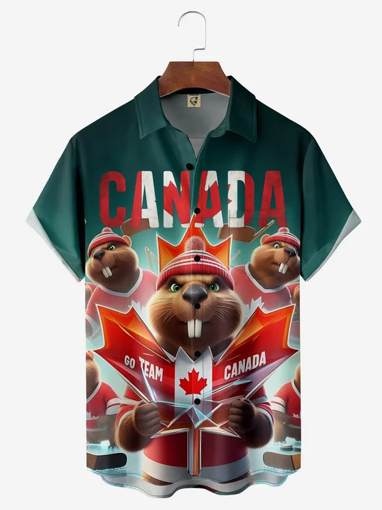 Moisture-wicking Canadian Beaver Maple Leaf Chest Pocket Casual Shirt