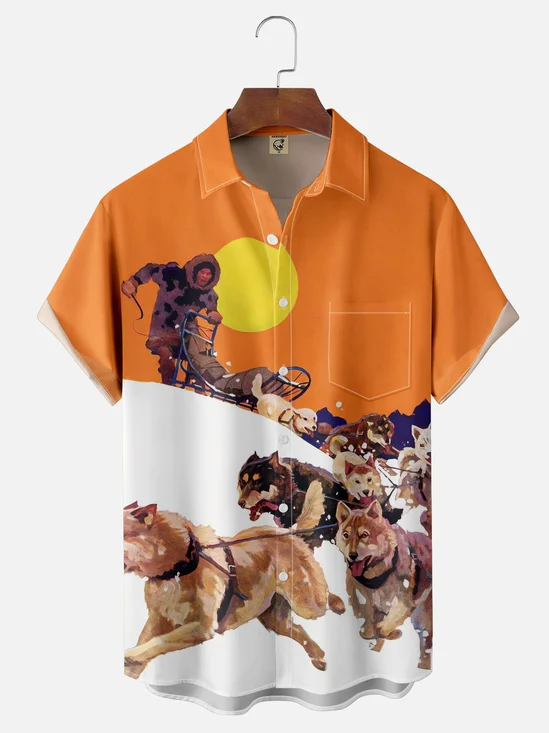 Moisture-wicking Canada Sled Dog Art Chest Pocket Casual Shirt