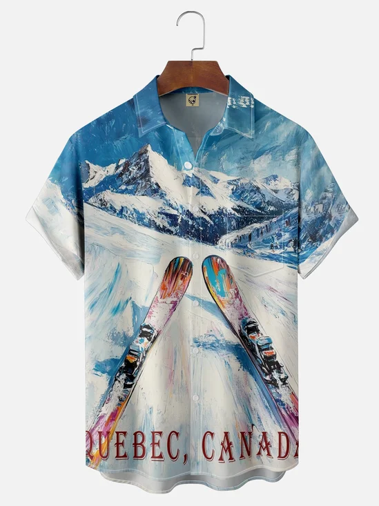 Moisture-wicking Canada Ski Season Fun Art Chest Pocket Casual Shirt