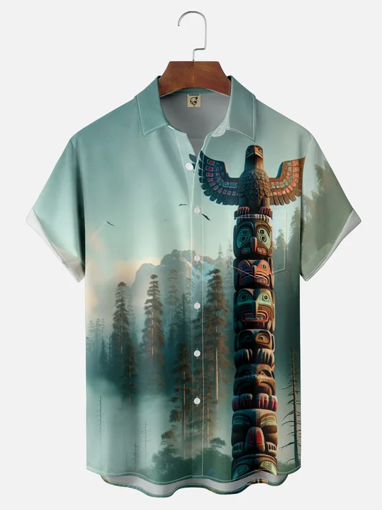 Moisture-wicking Canada Pacific Totem Art Chest Pocket Casual Shirt