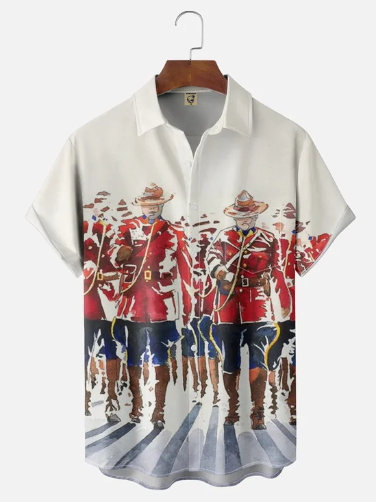 Moisture-wicking Canada Royal Canadian Mounted Police Art Painting Chest Pocket Casual Shirt