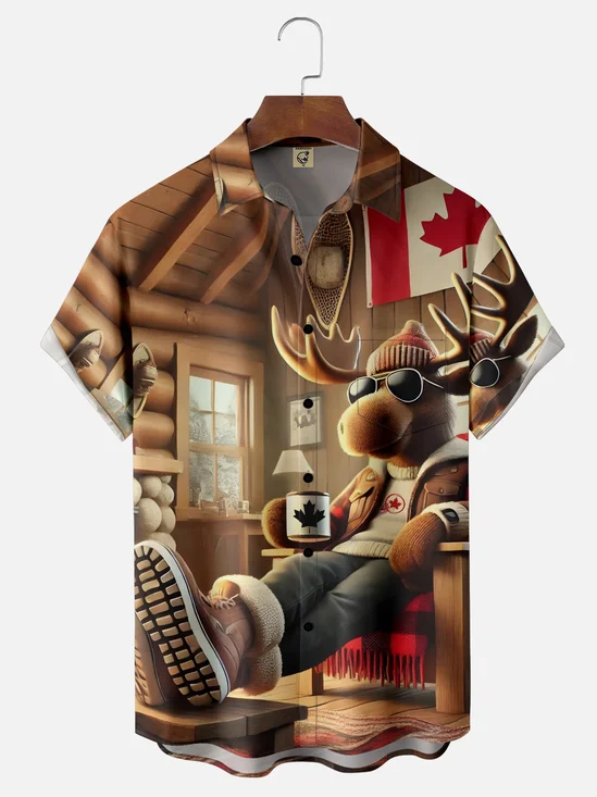 Moisture-wicking Canadian Elk Maple Leaf Chest Pocket Casual Shirt