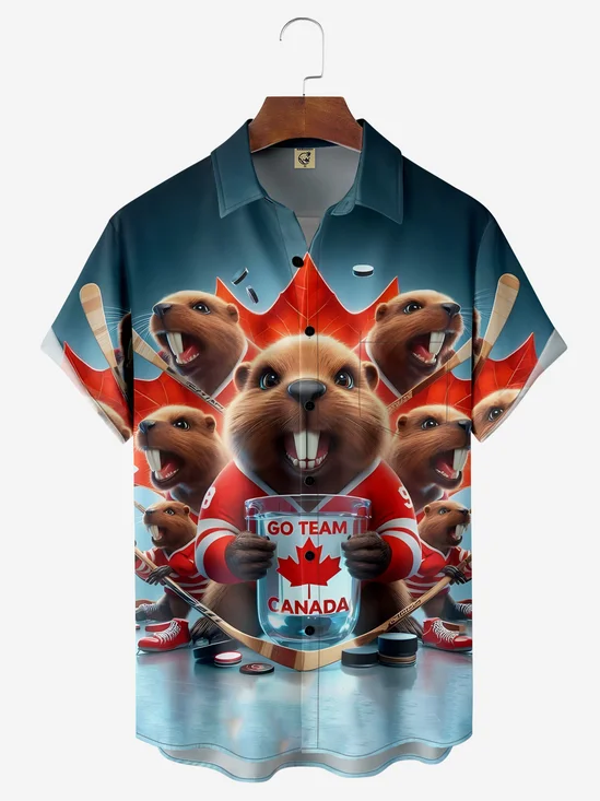 Moisture-wicking Canadian Beaver Maple Leaf Chest Pocket Casual Shirt