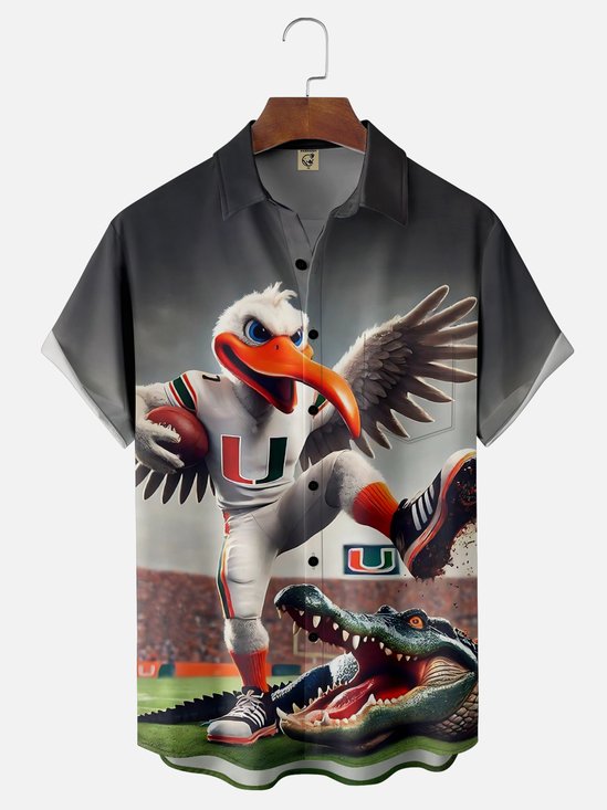 Moisture-wicking American Football Division Miami Art Hurricanes Chest Pocket Casual Shirt