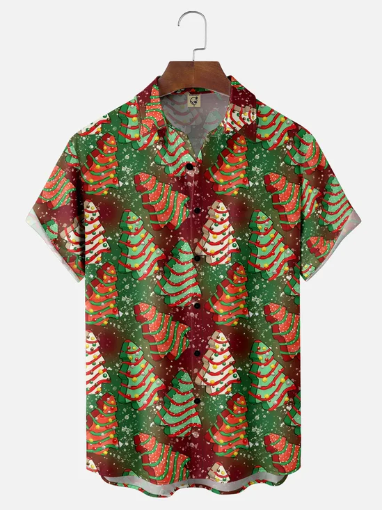 Moisture-wicking Christmas Tree Candy Chest Pocket Casual Shirt