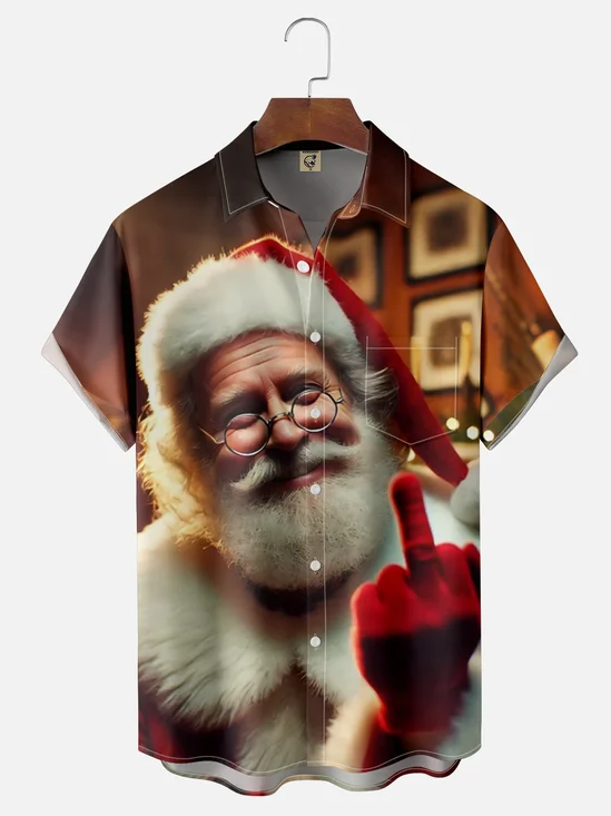 Moisture-wicking Christmas Santa Claus Fun Chest Pocket Casual Shirt