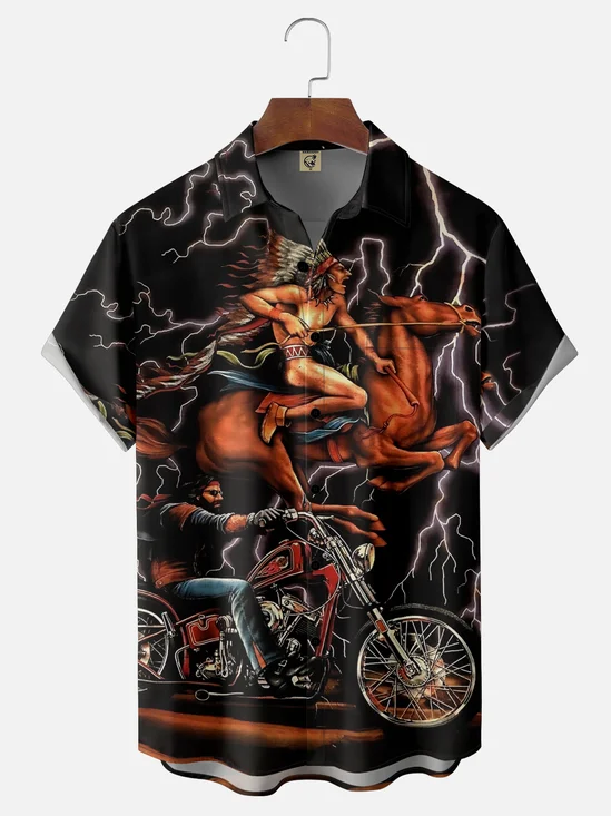 Moisture Wicking Ghost Rider Motorcycle Chest Pocket Hawaiian Shirt