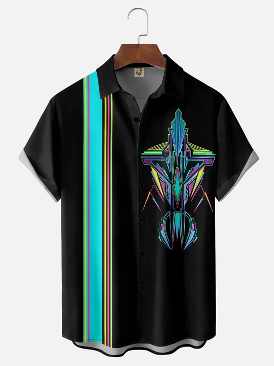 Moisture Wicking Vintage Car Pinstripe Classic Bowling Shirt