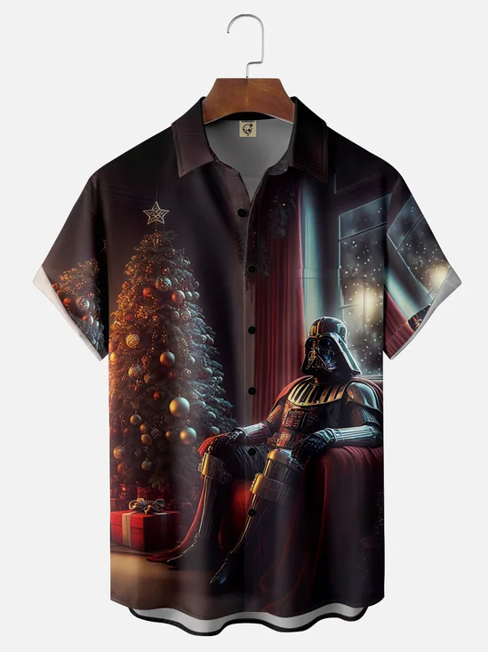 Moisture-wicking Christmas Tree Gifts Snowflakes Chest Pocket Casual Shirt