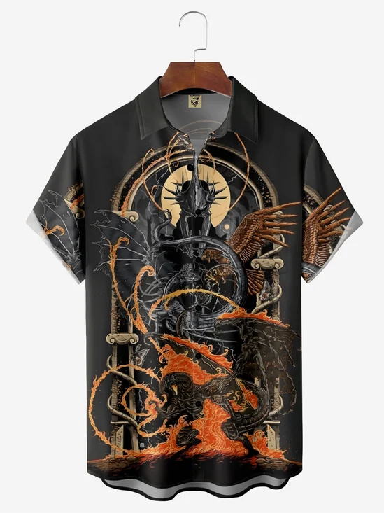 Moisture-wicking Fantasy Dragon Magic Chest Pocket Casual Shirt