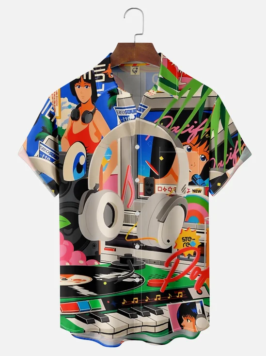 Moisture-wicking Music Festival Electronic Synth Music Art Rock Chest Pocket Casual Shirt